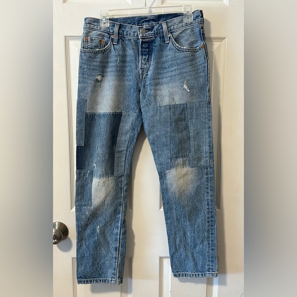 Levi's Anthropology 501 CT Selvedge Stacked Patchwork Jeans Size 25 x 32 Women’s - Picture 1 of 3
